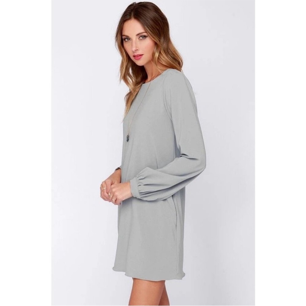 Lulu's Light Gray Long-Sleeve Shift Dress